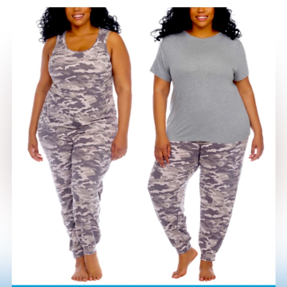 Women’s PJS Honeydew 3-pc Lounge Set Tank+Tee+Jogger Camo Print Sz M,L,XL,XXL